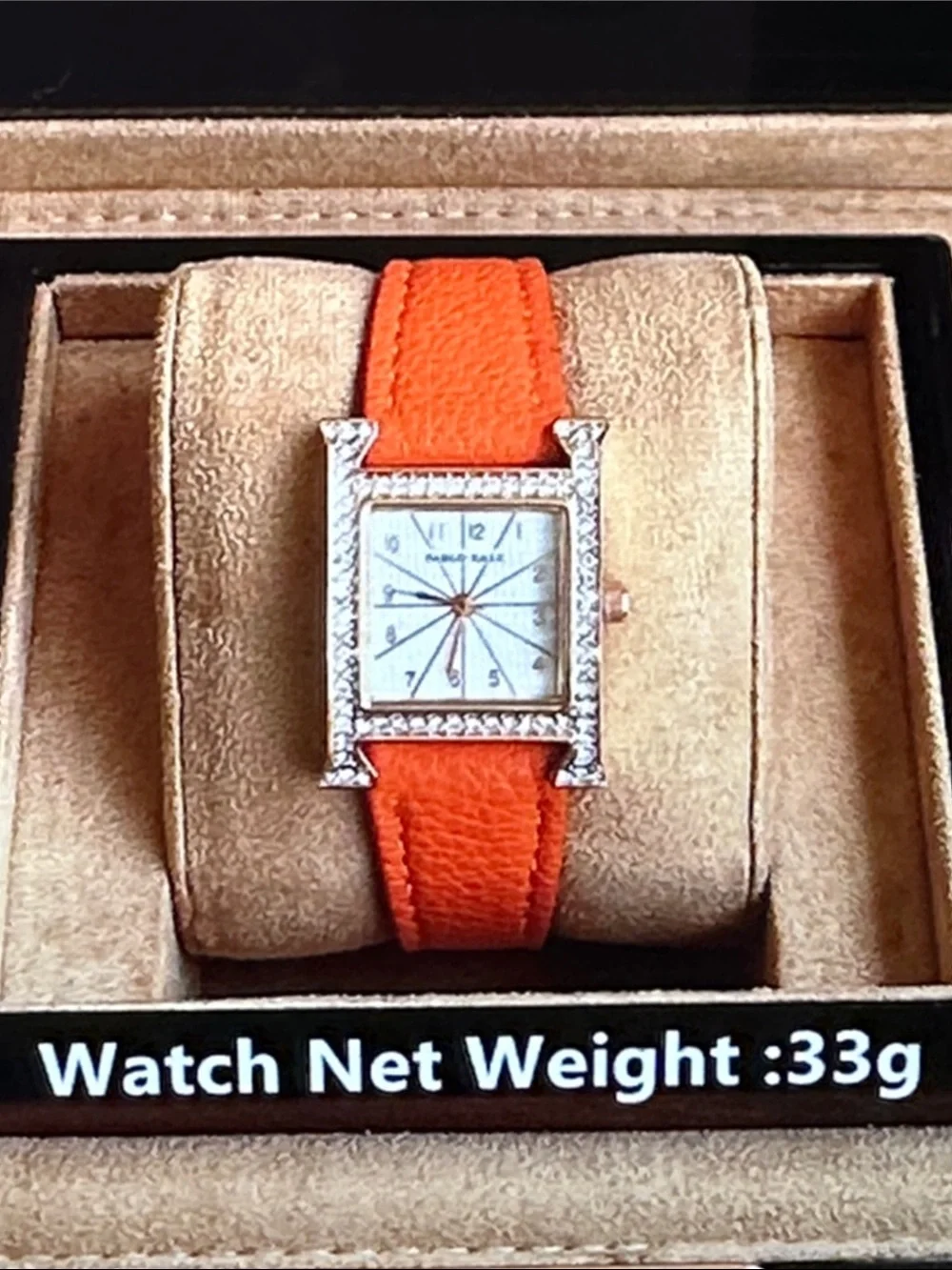 Women's Orange Leather Crystal-Trim Watch